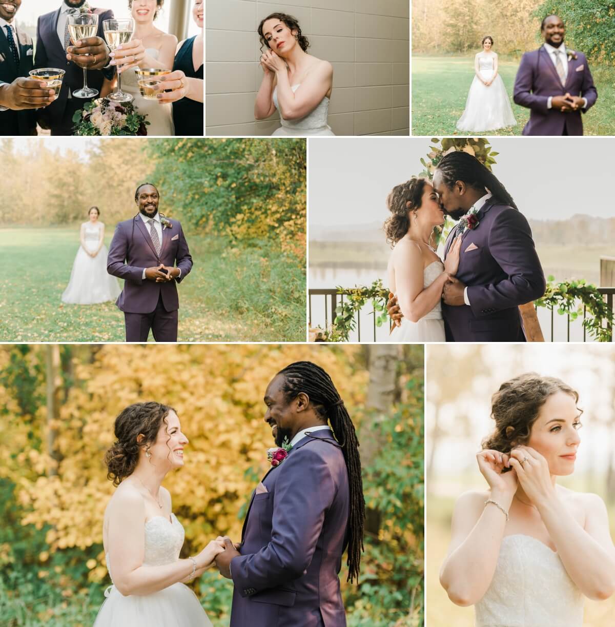 A collage of images of an Albertan elopement at West River's Edge