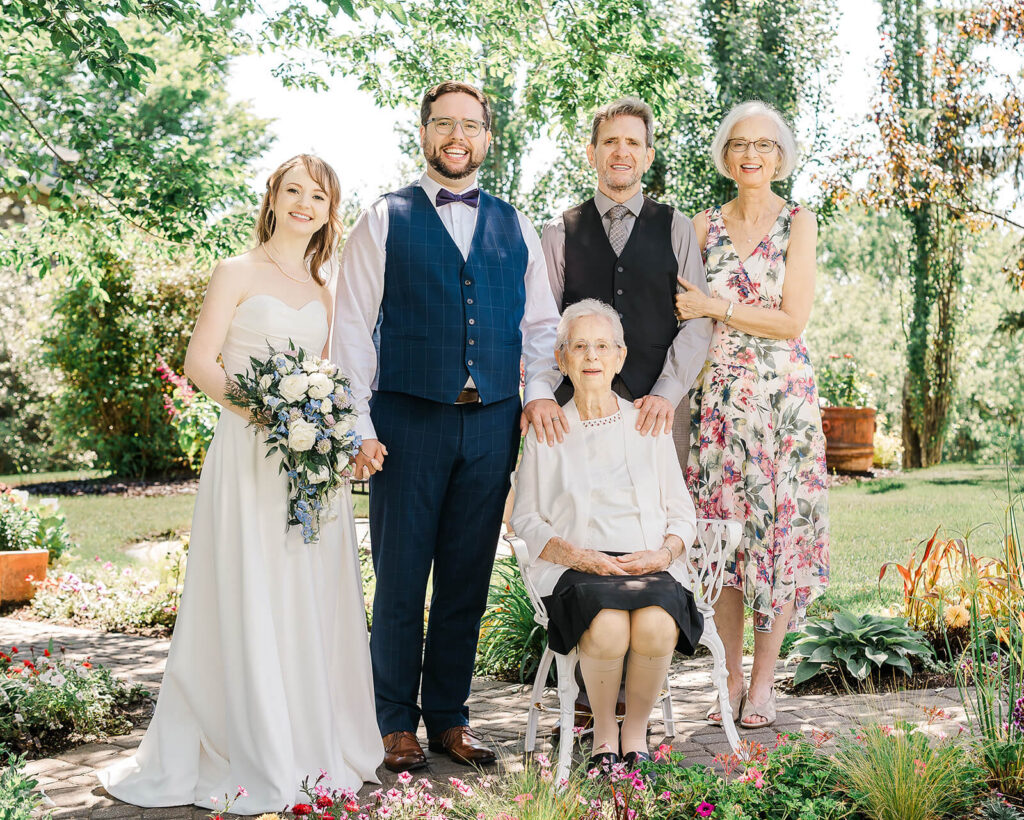Posed family photographs right after a ceremony at Hastings Lake Gardens
