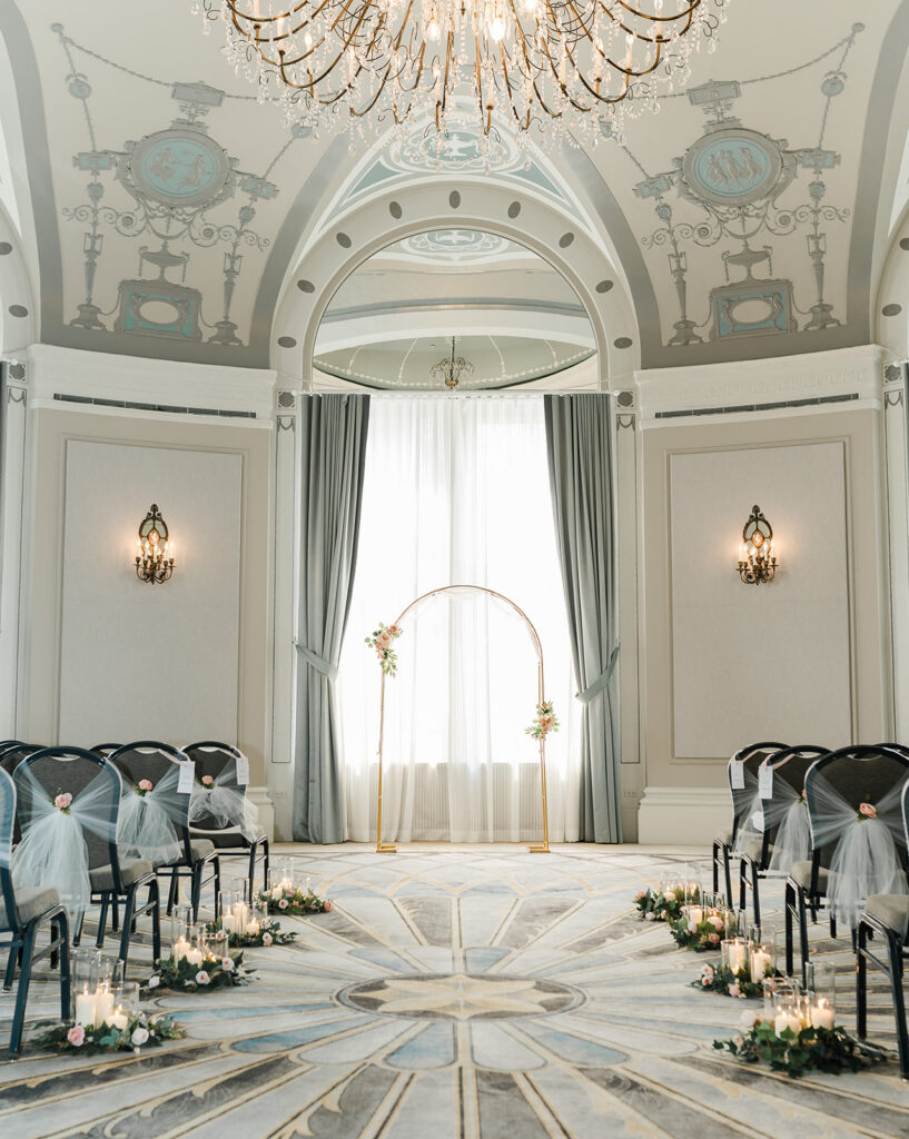 A set up by Hickory & Rose Edmonton wedding planning at Fairmont Hotel MacDonald